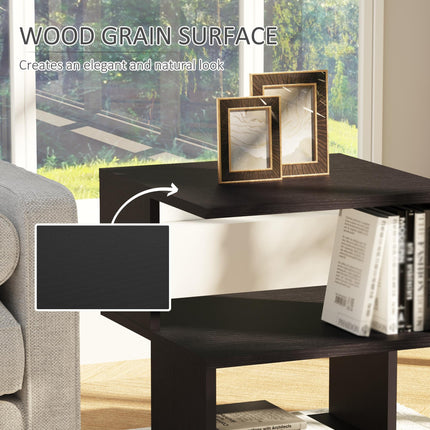 Side Table, Square Coffee Table, Modern End Table with 2 Tier Storage Shelves Fo