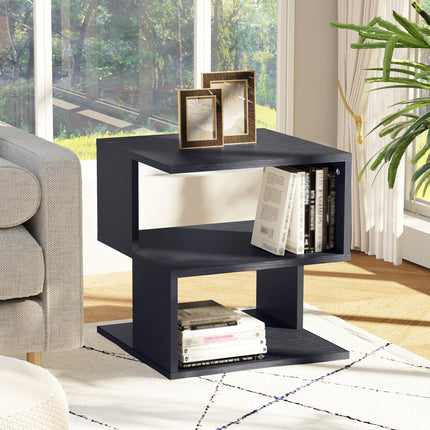 Side Table, Square Coffee Table, Modern End Table with 2 Tier Storage Shelves Fo