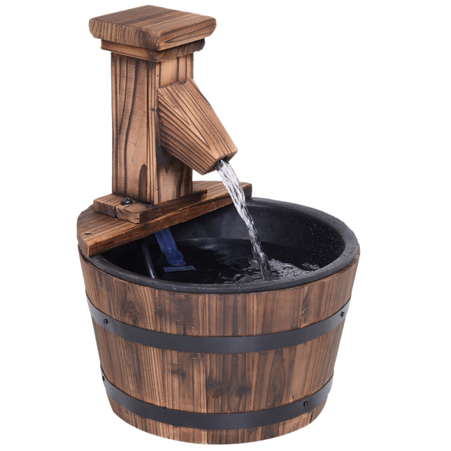 Wood Barrel Electric Patio Water Fountain Pump - Carbonized Wood