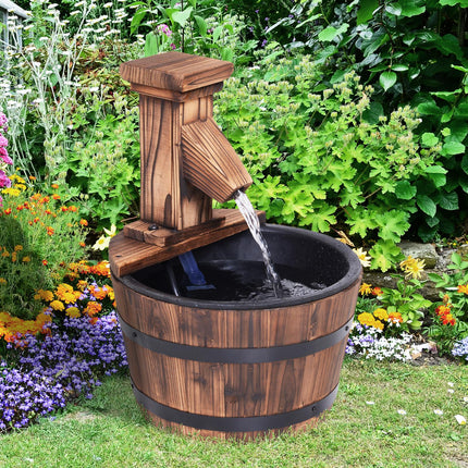Wood Barrel Electric Patio Water Fountain Pump - Carbonized Wood