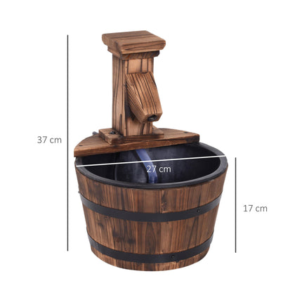 Wood Barrel Electric Patio Water Fountain Pump - Carbonized Wood