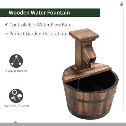 Wood Barrel Electric Patio Water Fountain Pump - Carbonized Wood