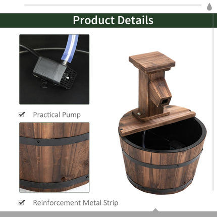 Wood Barrel Electric Patio Water Fountain Pump - Carbonized Wood