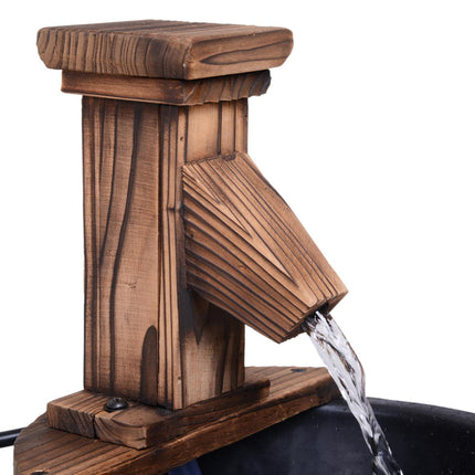 Wood Barrel Electric Patio Water Fountain Pump - Carbonized Wood