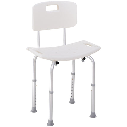 Adjustable Bath Chair Shower Stool with Safety Seat for Elderly - Cream White