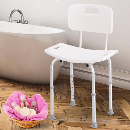 Adjustable Bath Chair Shower Stool with Safety Seat for Elderly - Cream White