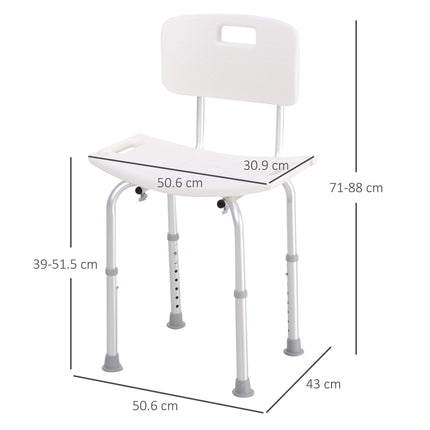 Adjustable Bath Chair Shower Stool with Safety Seat for Elderly - Cream White
