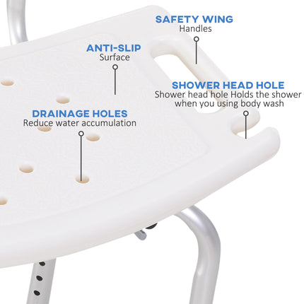 Adjustable Bath Chair Shower Stool with Safety Seat for Elderly - Cream White
