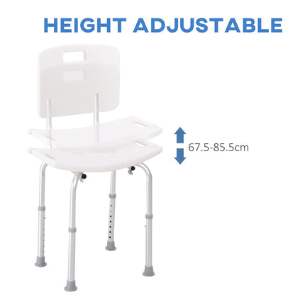 Adjustable Bath Chair Shower Stool with Safety Seat for Elderly - Cream White
