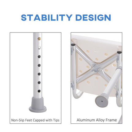 Adjustable Bath Chair Shower Stool with Safety Seat for Elderly - Cream White
