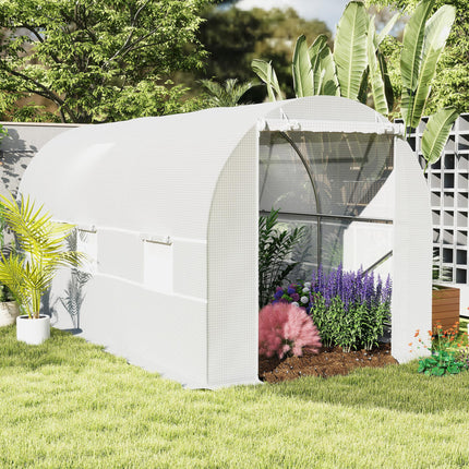 Large Walk-In Greenhouse with Galvanised Steel Frame and UV Protection Cover - White
