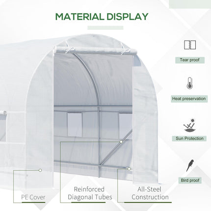Large Walk-In Greenhouse with Galvanised Steel Frame and UV Protection Cover - White