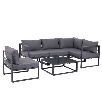 6-Piece Outdoor Sectional Sofa Set with Cushions and Aluminum Frame - Grey