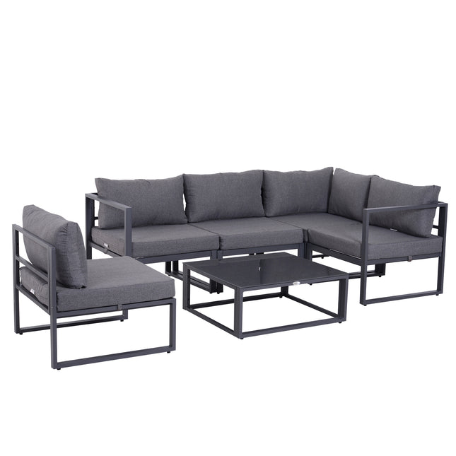 6-Piece Outdoor Sectional Sofa Set with Cushions and Aluminum Frame - Grey