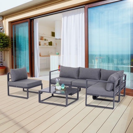 6-Piece Outdoor Sectional Sofa Set with Cushions and Aluminum Frame - Grey