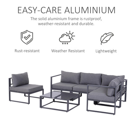 6-Piece Outdoor Sectional Sofa Set with Cushions and Aluminum Frame - Grey