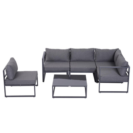 6-Piece Outdoor Sectional Sofa Set with Cushions and Aluminum Frame - Grey