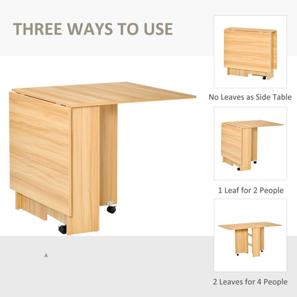 Folding Dining Table, Drop Leaf Table for Small Spaces, Foldable Rectangular Tabletop with Storage Shelves for Kitchen, Dining Room, Teak