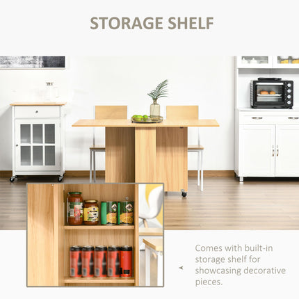 Folding Dining Table, Drop Leaf Table for Small Spaces, Foldable Rectangular Tabletop with Storage Shelves for Kitchen, Dining Room, Teak