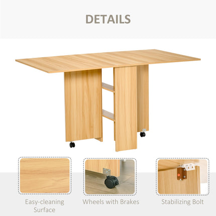 Folding Dining Table, Drop Leaf Table for Small Spaces, Foldable Rectangular Tabletop with Storage Shelves for Kitchen, Dining Room, Teak