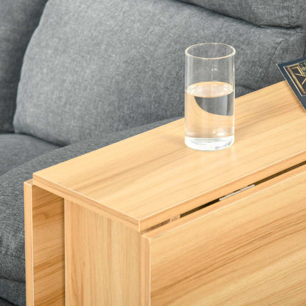 Folding Dining Table, Drop Leaf Table for Small Spaces, Foldable Rectangular Tabletop with Storage Shelves for Kitchen, Dining Room, Teak