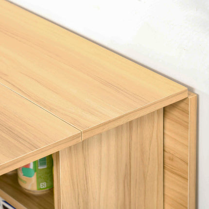 Folding Dining Table, Drop Leaf Table for Small Spaces, Foldable Rectangular Tabletop with Storage Shelves for Kitchen, Dining Room, Teak