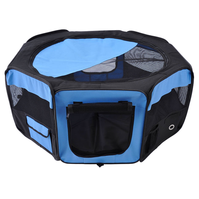 8-Panel Foldable Fabric Pet Playpen 90x41 cm for Small Pets - Blue