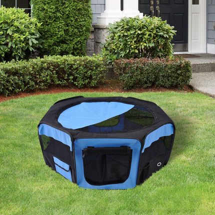 8-Panel Foldable Fabric Pet Playpen 90x41 cm for Small Pets - Blue