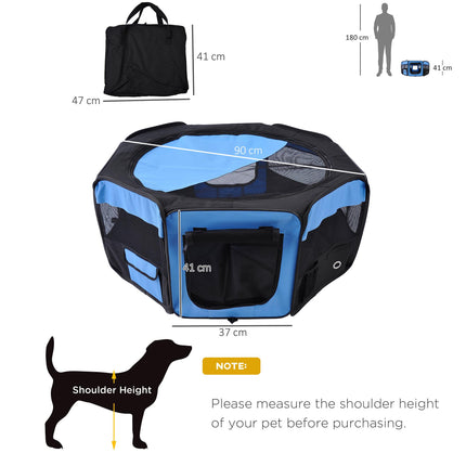 8-Panel Foldable Fabric Pet Playpen 90x41 cm for Small Pets - Blue