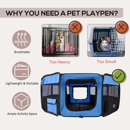 8-Panel Foldable Fabric Pet Playpen 90x41 cm for Small Pets - Blue