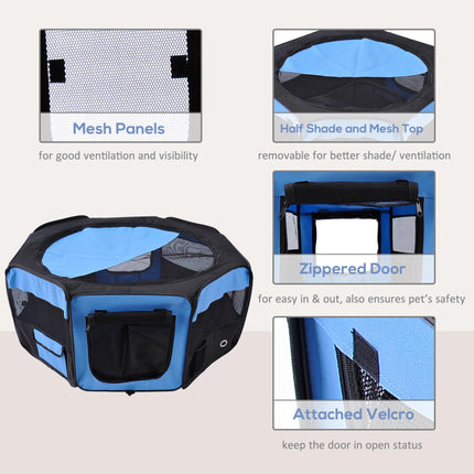 8-Panel Foldable Fabric Pet Playpen 90x41 cm for Small Pets - Blue