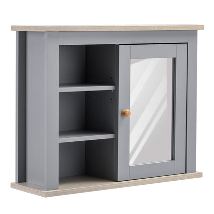 Bathroom Wall Mirror Storage Cabinet with Adjustable Shelves - Grey