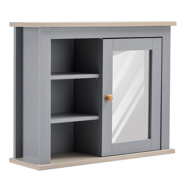Bathroom Wall Mirror Storage Cabinet with Adjustable Shelves - Grey