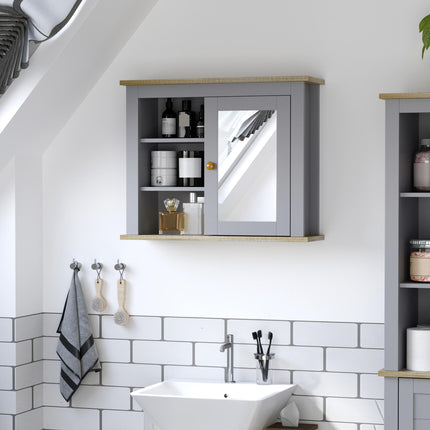 Bathroom Wall Mirror Storage Cabinet with Adjustable Shelves - Grey