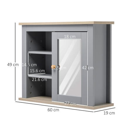 Bathroom Wall Mirror Storage Cabinet with Adjustable Shelves - Grey