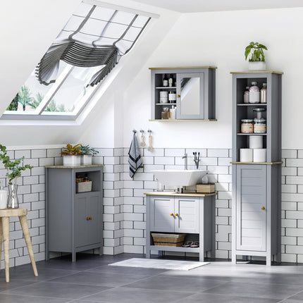 Bathroom Wall Mirror Storage Cabinet with Adjustable Shelves - Grey