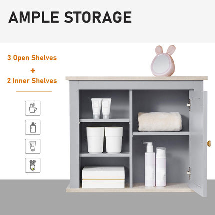 Bathroom Wall Mirror Storage Cabinet with Adjustable Shelves - Grey