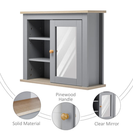 Bathroom Wall Mirror Storage Cabinet with Adjustable Shelves - Grey