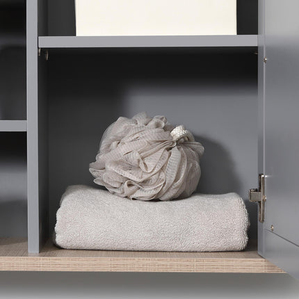 Bathroom Wall Mirror Storage Cabinet with Adjustable Shelves - Grey