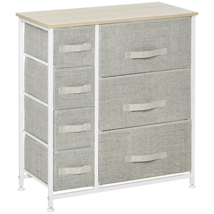 Vertical 7 Linen Drawer Cabinet Organizer Tower with Metal Frame and Adjustable Feet - White, Oak, Light Grey