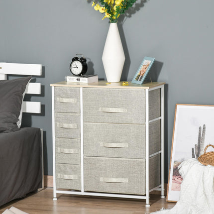 Vertical 7 Linen Drawer Cabinet Organizer Tower with Metal Frame and Adjustable Feet - White, Oak, Light Grey