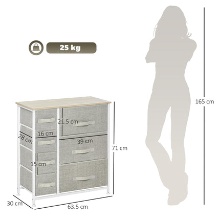 Vertical 7 Linen Drawer Cabinet Organizer Tower with Metal Frame and Adjustable Feet - White, Oak, Light Grey