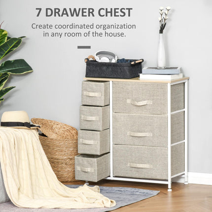 Vertical 7 Linen Drawer Cabinet Organizer Tower with Metal Frame and Adjustable Feet - White, Oak, Light Grey