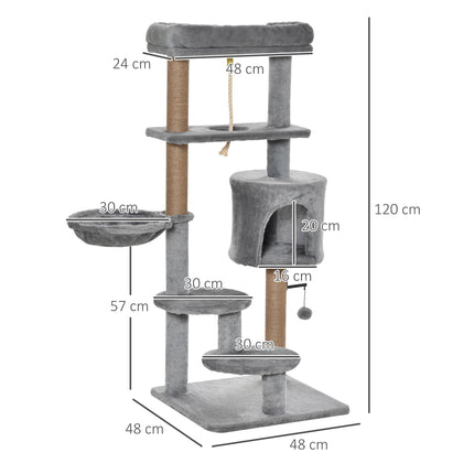 Cat Tree Tower for Indoor Cats 120cm Climbing Kitten Activity Center with Jute S