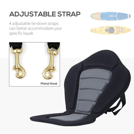 High Back Detachable Canoe Kayak Seat with Adjustable Straps for Comfort - Black