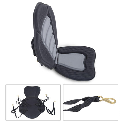 High Back Detachable Canoe Kayak Seat with Adjustable Straps for Comfort - Black