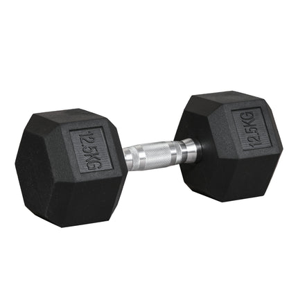 12.5KG Single Rubber Hex Dumbbell for Home Gym - Black