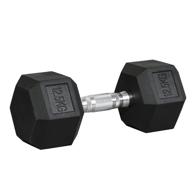 12.5KG Single Rubber Hex Dumbbell for Home Gym - Black
