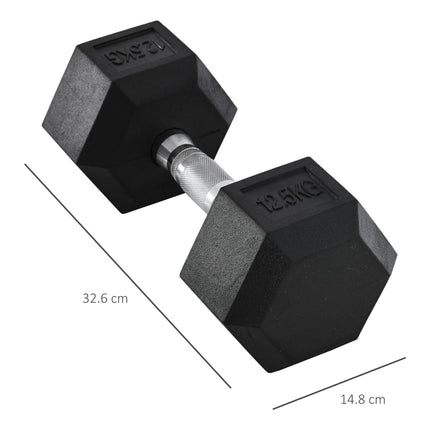 12.5KG Single Rubber Hex Dumbbell for Home Gym - Black