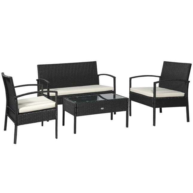 4 Pieces Rattan Garden Furniture Set, 4 Seater Garden Sofa Set with Loveseat, Ar